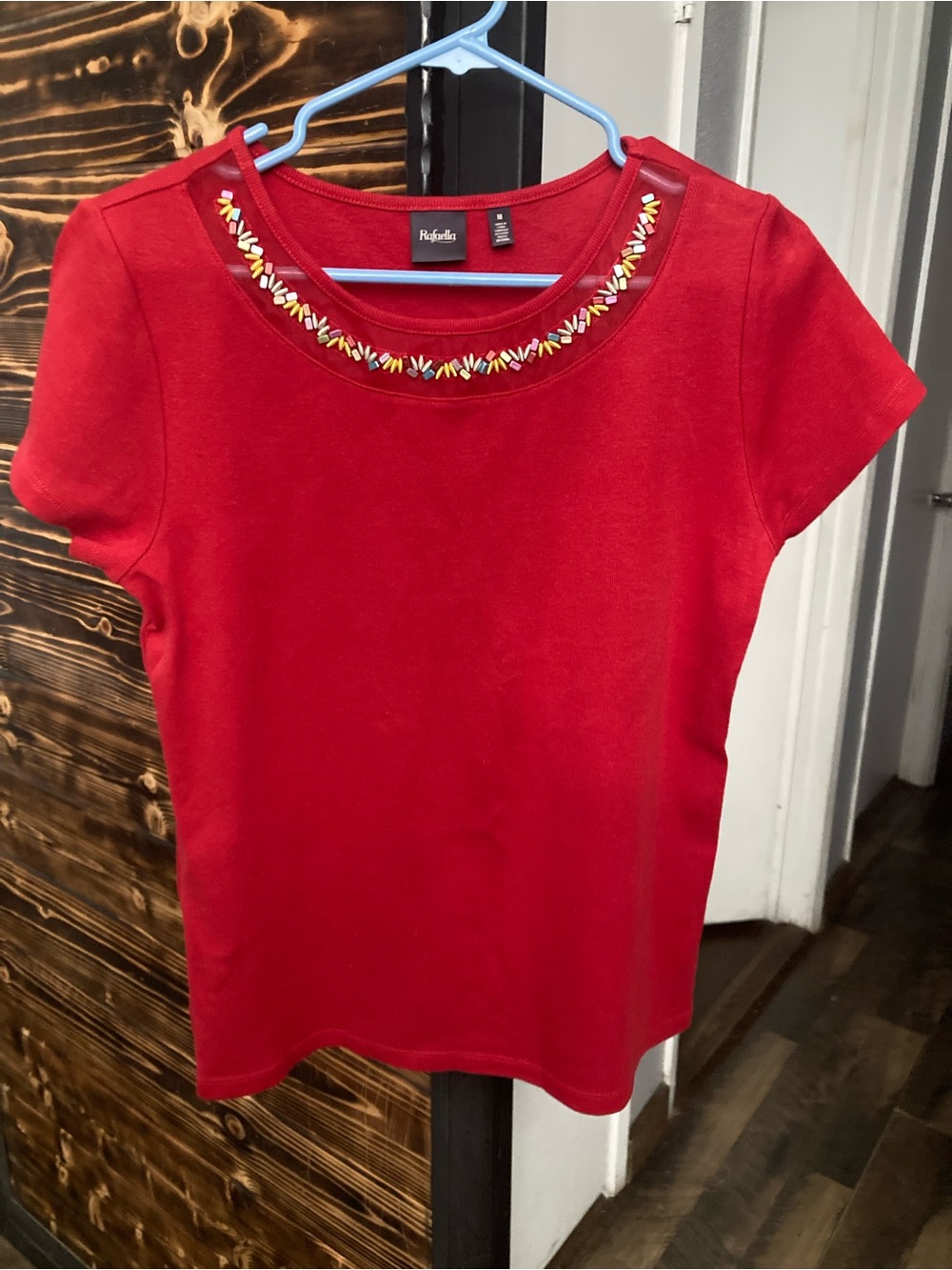 Rafaella Red Embellished Scoop Neck Top Size Medium